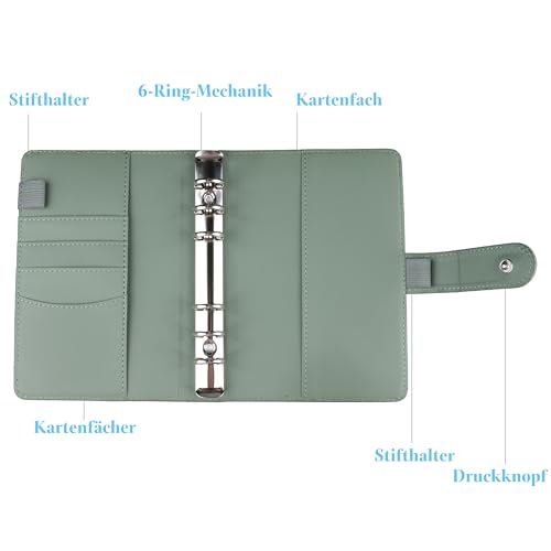 AMO HERMOSO Budget Planer Binder A6, Geldumschläge Umschlagmethode,Budgetplaner Geld Organizer Sparbuch mit Folien für Finanzplaner Sparen Mappe (Grün)