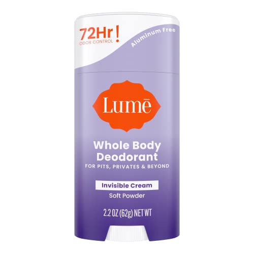 Lume Whole Body Deodorant - Invisible Cream Stick - 72 Hour Odor Control - Aluminum Free, Baking Soda Free, Skin Safe - 2.2 Ounce (Soft Powder)