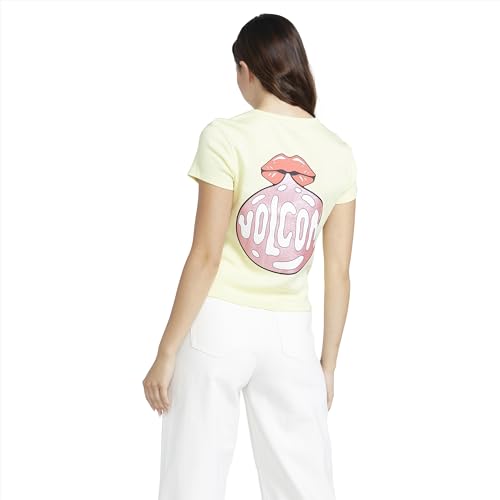 Image of Volcom Women's Have a Clue Short Sleeve Tee - Fitted T-Shirt with Striped Neck Taping