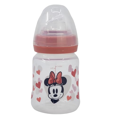 STOR Biberon col large 150 ml tétine silicone 3 positions Minnie Mouse Heart Full