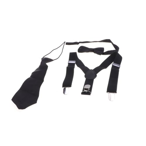 3Pcs Suspenders Elastic Braces with Clip Buckle Solid Color Necktie for Boys Formal Occasions Everyday Wear