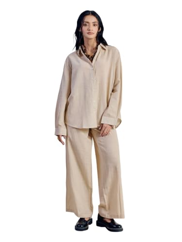 Image of FIORRA Women's Linen-Blend Loose Relaxed Fit Co-Ord Set