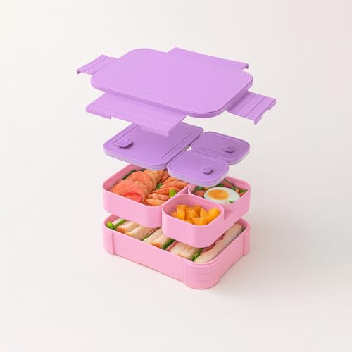 Image of daiDokoro 3 Compartment Bento Lunch Box with Removable Containers | Compact Leak-Proof, Microwave & Dishwasher Safe Tiffin for Office Use, School & Travel (Magenta Purple, 1040 ML)