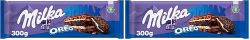 Milka Oreo - Chocolate Con Leche De Los Alpes Relleno De Galletas Oreo Y Crema De Vainilla, 300 Gramo (Paquete de 2)