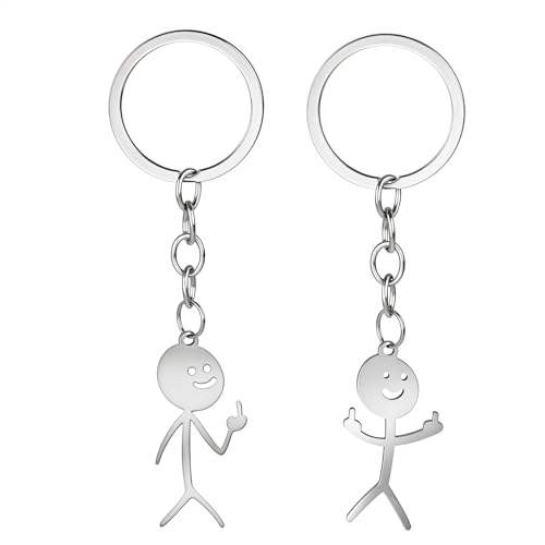 Ouligay 2 Stück Personalisierter Schlüsselanhänger Lustig Mittelfinger Geschenk für Frauen Männer Freundin Freund, Lustige Personalisierte Geschenke für Beste Freundin Sie Ihn Partner Paar Paare