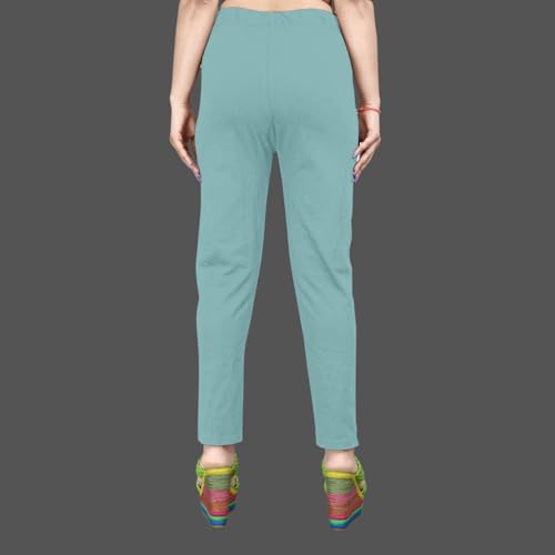 Image of Women's Solid Cotton Lycra Pants - High Waist Slim Fit Stretchable Leggings - Comfortable Long Trousers for Casual, Office & Everyday Wear