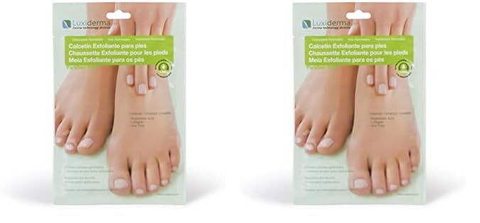 Luxiderma Calcetines Exfoliantes para Pies - 2 Unidades (Paquete de 2) - Elimina Durezas y Agrietamientos - Poliéster - Talla Única