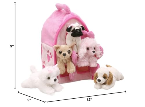 Plush Pink Dog House with Dogs - Five (5) Stuffed Animal Dogs in Pink Play Dog House Case - Image 4
