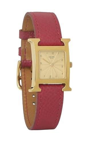 Pre-Loved Red & Gold Leather H Hour PM, Gold