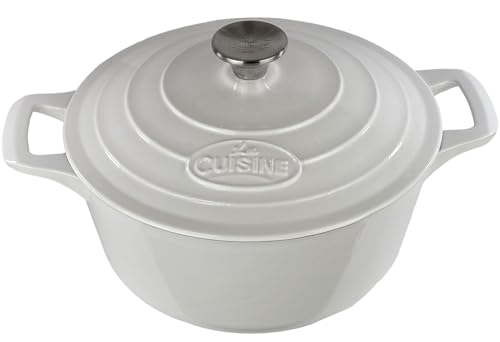 Image of La Cuisine Enameled Cast Iron Dutch Oven Casserole Pot with Lid, 5 QT 10.5 inch / 26cm O, For GalssTop Stove Oven-Safe PFOA Free Glossy Cream White Interior Glossy White Exterior