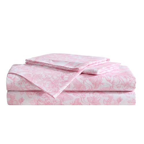 Betsey Johnson - Twin XL Sheet Set with Fitted Sheet & Pillowcase Fade & Wrinkle-Free Bedding Deep Pocket Dorm Room Essentials Fairytale Floral Pink