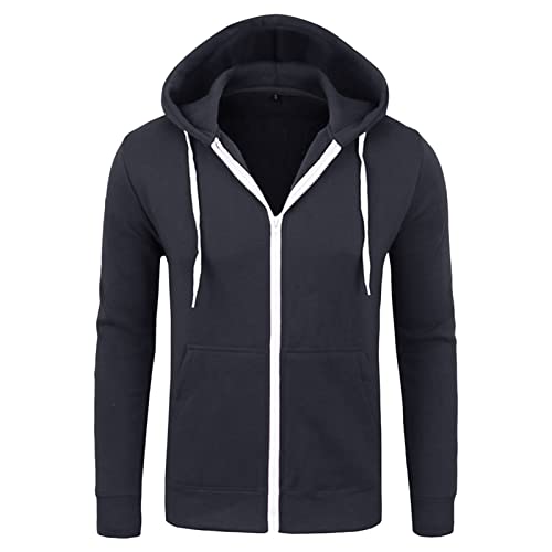 Maiyifu-GJ Men Full Zip Slim Fit Hoodies Casual Solid Gym Hooded Sweatshirt Long Sleeve Lightweight Hoodie With Kanga Pocket (Dark Grey,Medium)