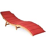 Tangkula Folding Patio Lounge Chair, Solid Eucalyptus Wood Sun Lounger Chair, with Double-Sided Cushioned Seat for Garden Lawn Backyard, Portable Chaise with Foldable Headrest (1)