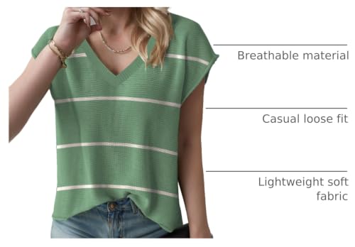 Image of SAUKOLE Women's Sweater Vest Casual V Neck Cap Sleeve Knit Pullover Tops | 2026 Spring Clothes, Soft Knit Shirts, Short Sleeves T-shirts, Tunic Blouses, Sweater Tank Tops