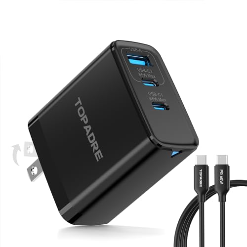 65W USB C Charger Block, 3 Ports GaN Wall Charger Foldable Compact Type C Charger Fast Charging for MacBook Pro/Air, iPad Pro/Air, iPhone 15/15 Pro/15 Pro Max, for Samsung Galaxy S24/S23, White