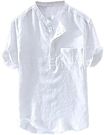 Linnen T-shirt voor heren, korte mouwen, linnen overhemd voor heren, korte mouwen, wit, katoenen linnen hemd voor heren, sport shirt met korte mouwen, strandhemd, zomer, knoopsluiting
