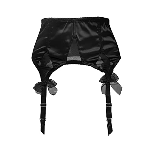 Tvrtyle Women's Black Satin Sexy Wide Straps Metal Clips Garter Belts For Stockings S511 (Black, Medium) #TOP1