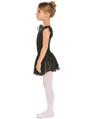 Arshiner Girls Ruffle Sleeve Ballet Dance Dress Tutu Skirted Leotard, 4-5 Years, Black #TOP3