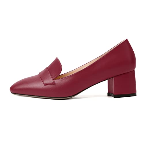 Image of MODENCOCO Womens Square Toe Slip On Comfortable Casual Matte Work Chunky Low Heel Loafers Shoes 2 Inch