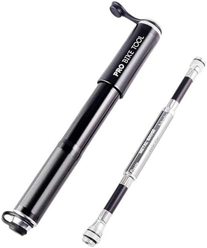 PRO BIKE TOOL Bike Pump with Gauge - Hand Pump for Accurate Bicycle Tire Inflation - Fits Presta and Schrader - High Pressure 100 PSI for Road, Mountain Bikes - Includes Mount Kit - 9"x3"x1", Black