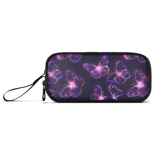 Image of Butterflies Purple Neon Pencil Case Box Boys Girls Large Pencil Pouch Zipper Compartments Big Capacity Stationery Pen Bag Organizer for Kids Teens Adults School Office