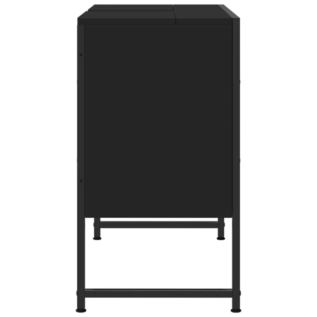 Szafka pod umywalkę, czarna, wykonana z materiału drewnopochodnego i stali malowanej proszkowo, 80 x 33 x 60 cm, z miejscem do przechowywania i otworem na syfon, do łazienki, mebli