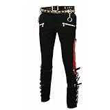 Thriller9 Michael Jackson Bad Trousers Pants with 2 Belts Classic MJ Professional Bad Pants Metal Buckle Punk Style Trousers Black (30)