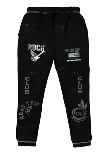 Image of Stylish Printed Joggers with Pockets | Soft Comfortable Elastic Waist Lower | Casual Outdoor Wear Trousers for Daily Use |Pack of 1 Boys Premium Cotton Satin Jeans Cargo Track Pants for Kids 2-7 Years