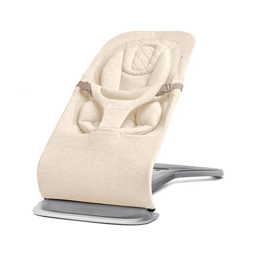Ergobaby Evolve 3-in-1 Baby Bouncer Seat, Adjustable Multi-Position Infant Bouncer and Toddler Chair, Soft Knit and Breathable Mesh Fabric, Converts from Newborn to Toddler - Cream