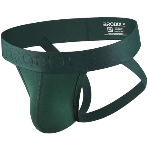 BRODDLE Men\'s Jockstrap Underwear Active Athletic Supporters Elastic Waistband Jock Straps Male Dark Green Medium