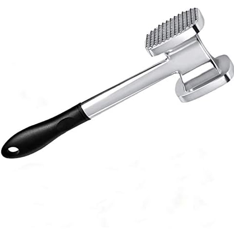 MEESOGA Meat Tenderiser Double-Sided Meat Hammer - Pointed and Flat Large Surface Meat Tenderiser Made of High-Quality Rustproof Aluminium Alloy Meat Hammer with Non-Slip Plastic Handle for Hanging Cover