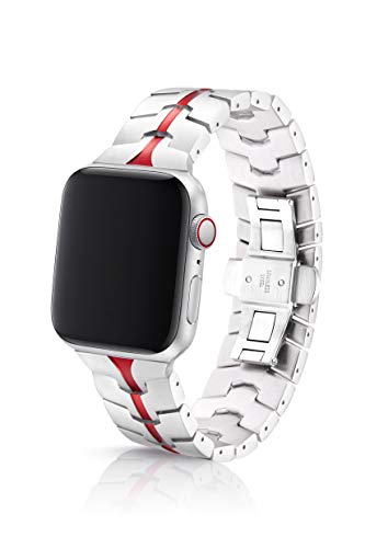 38/40mm JUUK Vitero Ruby Silver Premium Watch Band Made for The Apple Watch, Using Aircraft Grade, Hard Anodized 6000 Series Aluminum with a Solid Stainless Steel Butterfly deployant Buckle (Matte)
