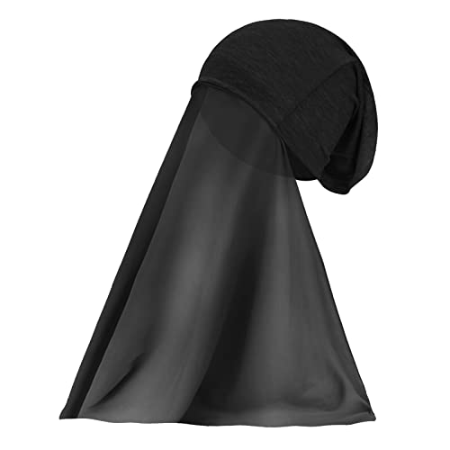 Chiffon Instant Hijab for Women Muslim Under Scarf Tube Cap with Veil Fashion Islam Solid Color Headscarf Turban Wrap4