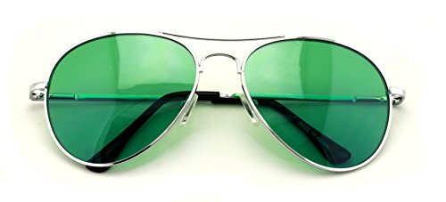 Colorful Silver Metal Aviator With Color Lens Sunglasses (Green lens)2