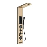 ELLO&ALLO Shower Panel System Tower with Shelf, Rainfall and Waterfall Head Rain Massage Stainless Steel Bathroom Fixtures with Adjustable Body Jets, Gold&Black