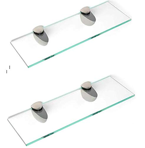 Image of BSM Marketing 6mm Thick Toughened Glass Shelves With Large Chrome Finish Shelf Supports 600mm, 500mm and 400mm (2, 600mm x 150mm)