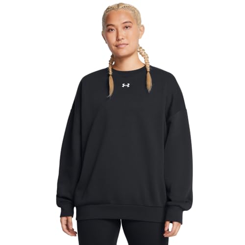 Under Armour Women Rival Fleece Oversized Crew, (001) Black / / White, Large