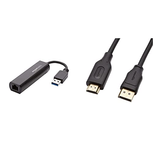 Amazon Basics USB 3.0 to 10/100/1000 Gigabit Ethernet Internet Adapter & Uni-Directional DisplayPort to HDMI Display Cable 4K@30Hz - 6 Feet