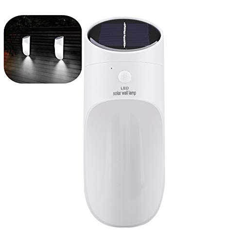 Riuty Lámpara de Pared Alimentación Solar Al Aire Libre Impermeable LED Luz Solar Microondas Sensor Cerca Lámpara para Jardines, Patios, iluminación y decoración(White + White Light)