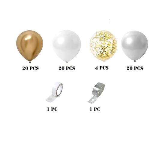 Image of Silver Gold White Chrome and Confetti Balloons Arch Garland Kit - 66 Pcs for Birthday Decoration Anniversary Engagement Wedding Festival Party Decorations | ARV ZONE