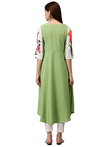 Image of Women's Crepe A-Line Printed Kurti(ALC9121PST1 Mint Green Large)