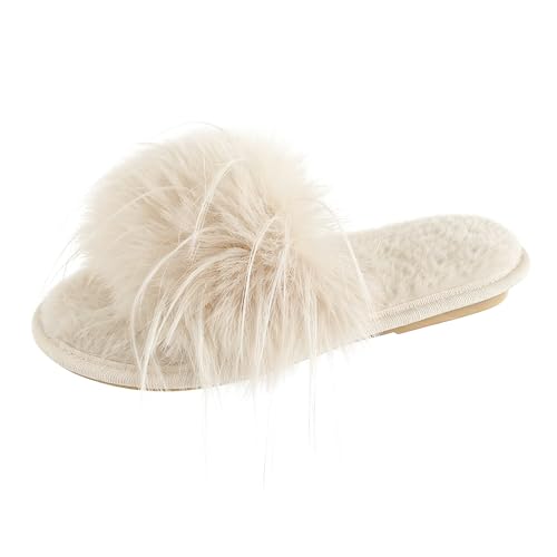 Image of Fur Story Women's Furry Slippers Open Toe Fuzzy Slippers Memory Foam Fluffy House Sandal