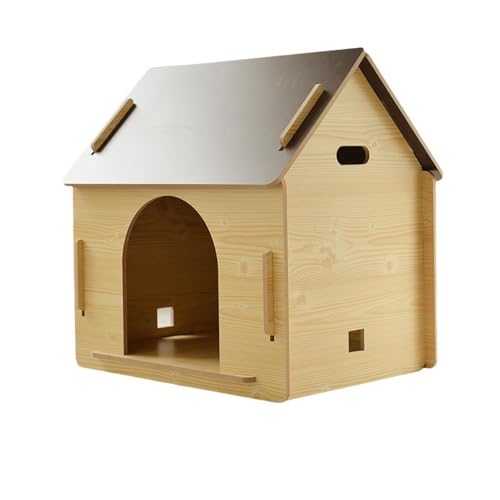 Brfveobペットハウス 室内犬 猫小屋 ペットハウス 天然木 杉 犬舎 猫舎 木製ゲージ 小型犬 おしゃれ 屋内 組み立て簡単 防風 防雨雨よけ 暑さ対策 防寒 四季通用 家庭 (レッドパインカラー*ドアレスタイプ,L)