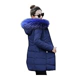 Nos services lxwi Veste d\'hiver chaude et coupe-vent en fausse fourrure de renard pour femme - Parka décontractée à capuche - Pour automne et hiver - Pour femme - Couleur : bleu foncé - Taille : L