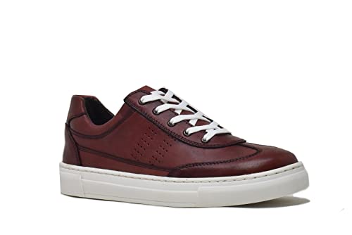 Zapatos Dama, Shoes Warlock Calzado Modelo 521 Tenis de Piel Pintado a Mano para Mujer- Color Vino Talla 24
