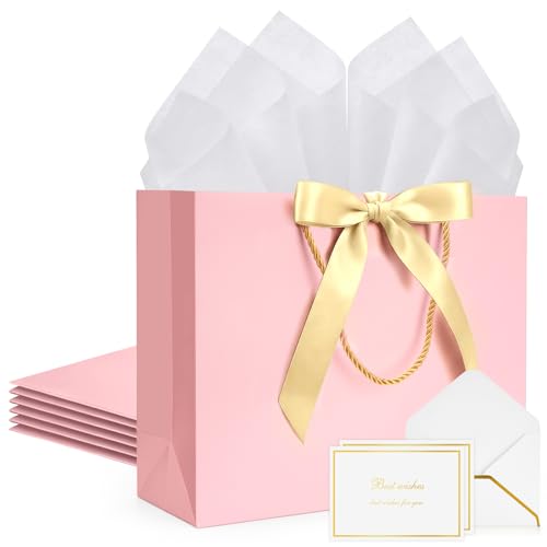 MESHA Gift Bags Set with handles Luxury Portable Paper Bag 60Pcs Pink