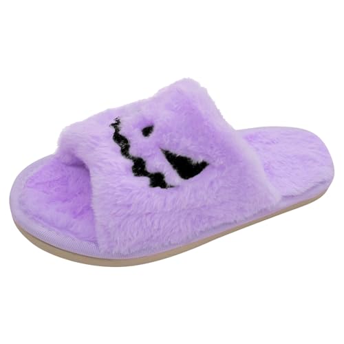 Slippers for Women 2025,Women's Spooky Slides Halloween Slipper Lantern Pumpkin Soft Plush Cozy Open Toe Indoor Outdoor Fuzzy Slippers