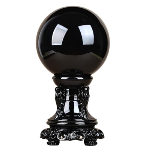 Obsidian Ball Black Decorative with Stand Home Display Sphere for Divination Photography Decor,11cm/4.3in