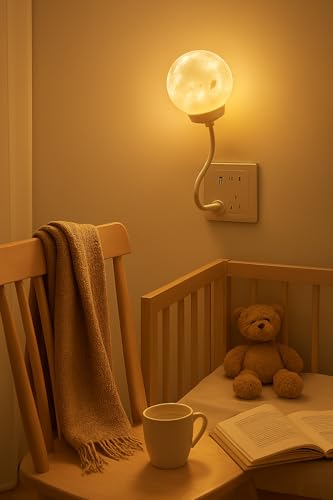 Image of Smart Moon Night Light for Kids, USB Plug-in LED Lamp with 3-Color Dimming & Voice Control, Decorative Moon Nightlight for Bedroom & Bedside