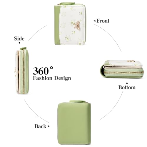 Image of GAEKEAO Small Wallet for Women RFID Blocking Vegan Leather Floral Ladies Purse Bifold Compact Card Holder with Zipper Pocket